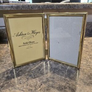 Ashton & Hayes Brass Photo Frame Picture 2‎ Folding Polished Vintage 5x7